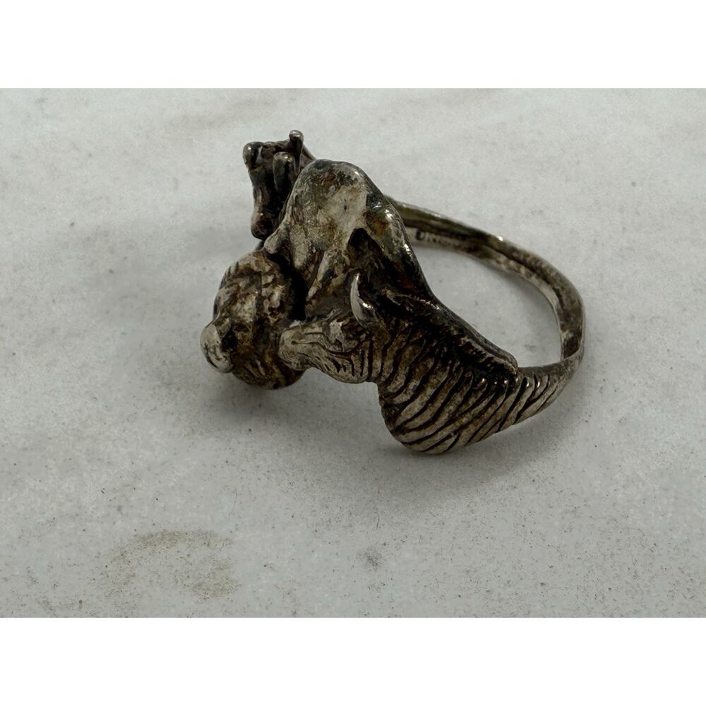 925 Sterling Silver Safari Animal Ring Lion Elephant Giraffe Zebra Size 8 - Picture 3 of 8